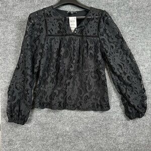 INC International Concepts Black Floral Lace Long Sleeve Blouse -Size Small, NWT